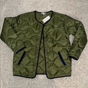 Olive Quilted Jacket with Navy Trim by Earthbound